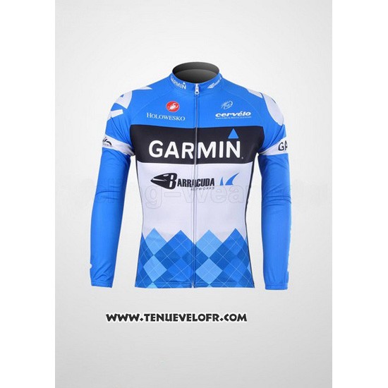 2012 Maillot Ciclismo Garmin Cervelo Blanc et Azur Manches Longues et Cuissard